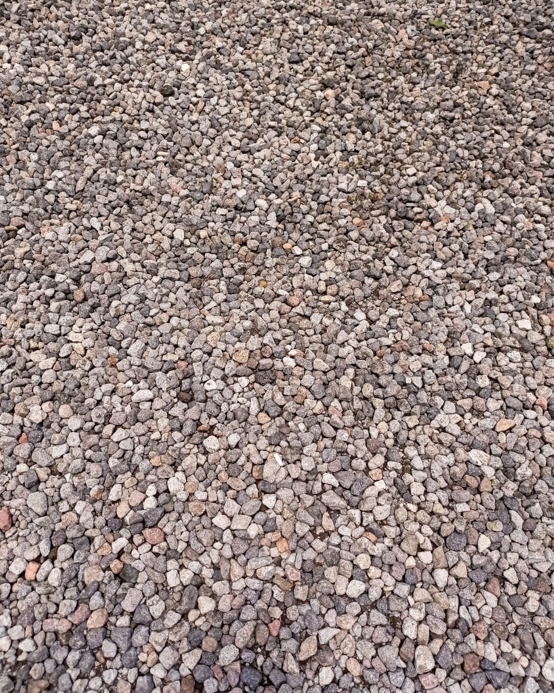 Fresh rock being spread over a worn driveway surface